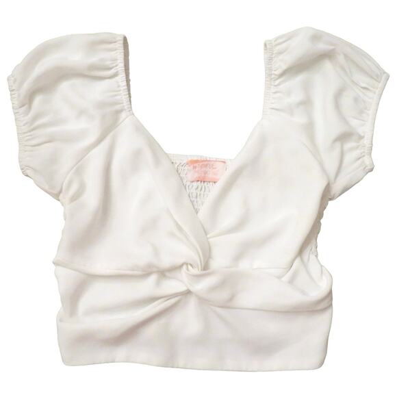 Wishful Thinking Womens Pullover Puff Sleeve Crop Top, Sweetheart White S NWOT - Picture 1 of 11